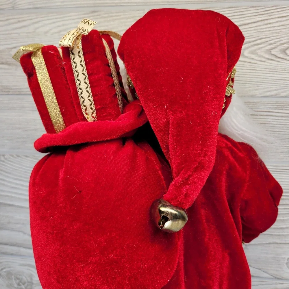 Santa Claus Figurine Red Velvet Gold Trim Traditional Holiday St Nick Sack Gifts